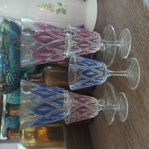 🔷Vintage 1950s VMC Reims Blue and Pink Harlequin Glassware